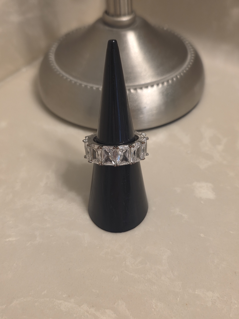Silver and CZ Baguette Ring Band Size 6